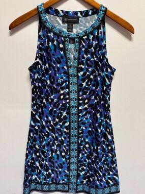 INC International Concepts Blue & Turquoise Leopard-Print Tank with Trim